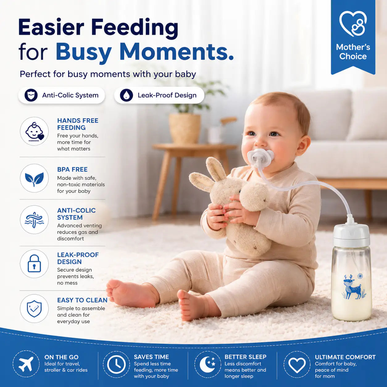 Hands-Free Self Baby Feeding Bottle